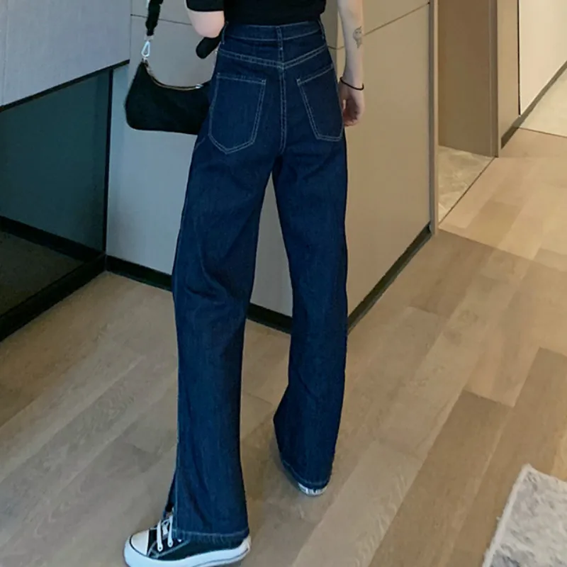 

Women Jeans Wide Leg BF Trousers Loose Womens All-match Side-slit High Waist Mopping Casual Hip-hop Fashion Streetwear Chic Thin