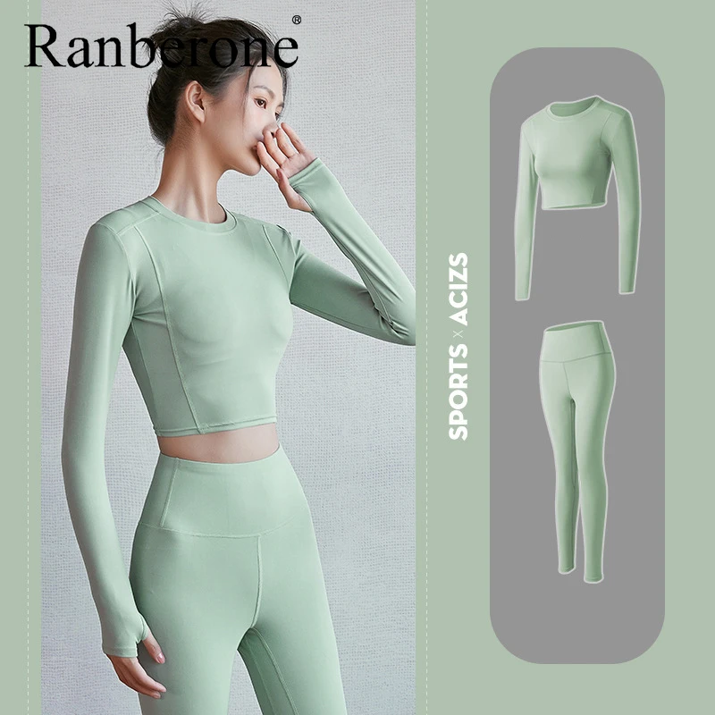 Женский спортивный костюм из 2 предметов спортивные облегающие рубашки с длинным
