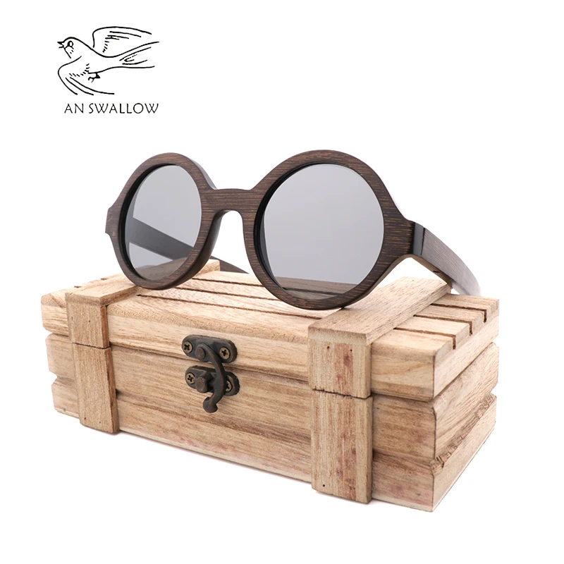 Длинные солнечные очки из бамбука для мужчин с рамкой коричневой защитой UV