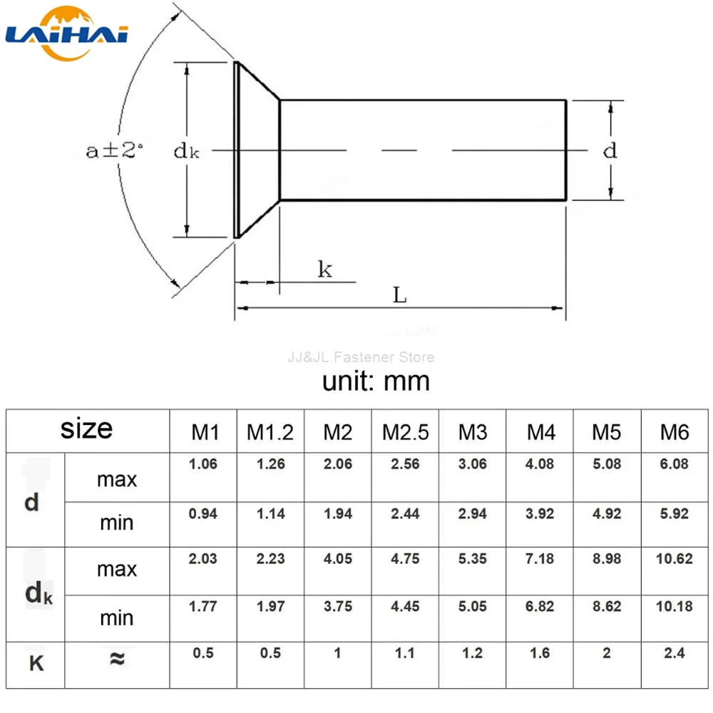 10-100X M1 M1.2 M1.4 M2 M2.5 M3 M4 M5 M6 304 плоская потайная головка из нержавеющей стали твердая