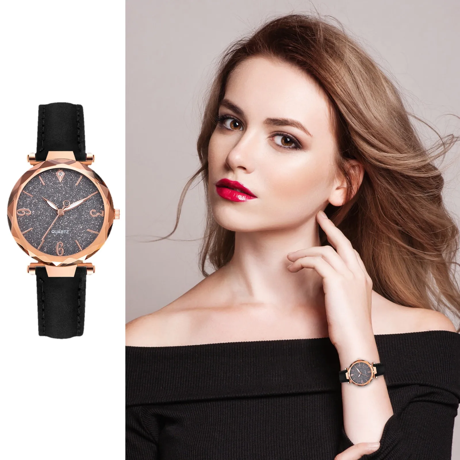 

Модные кварцевые часы для деловых женщин, повседневные наручные часы с кожаным ремешком и циферблатом из нержавеющей стали, лучший подарок ...