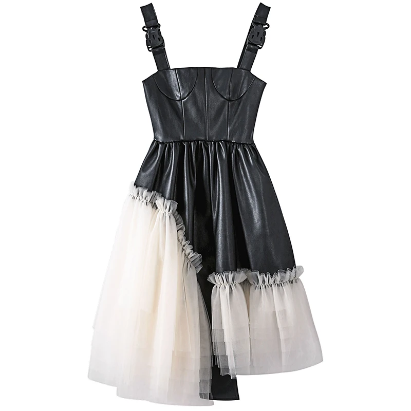 Lautaro Короткое кружевное платье из искусственной кожи в стиле пэчворк для женщин