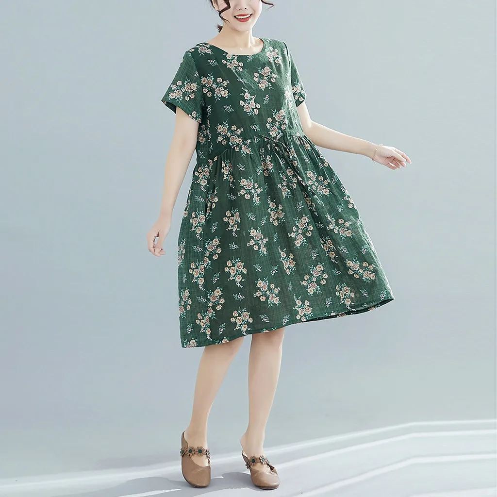 Женские платья женская одежда с круглым вырезом принтом тонкие коротким рукавом