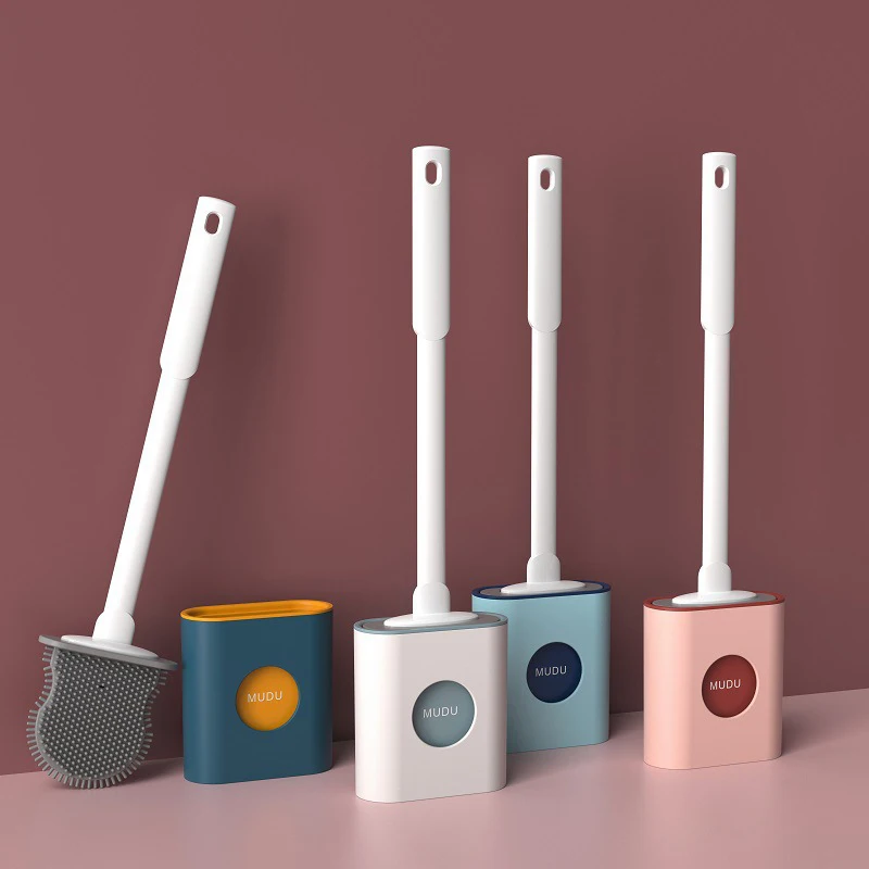 

Flexible Long Handle Toilet Brush Quick Drying Cleaning Brushes Household Silicone Toilet Brush Flat Head Soft Bristles Brush