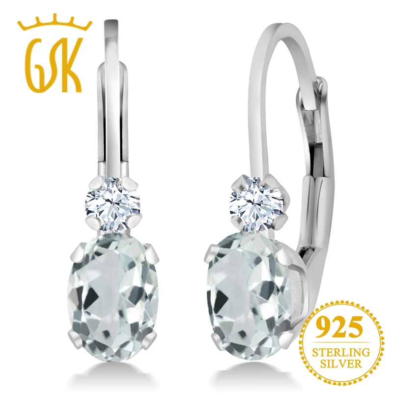 GemStoneKing 0 94 Ct натуральный Небесно Голубой Аквамарин Белый сапфир серебро 925 пробы