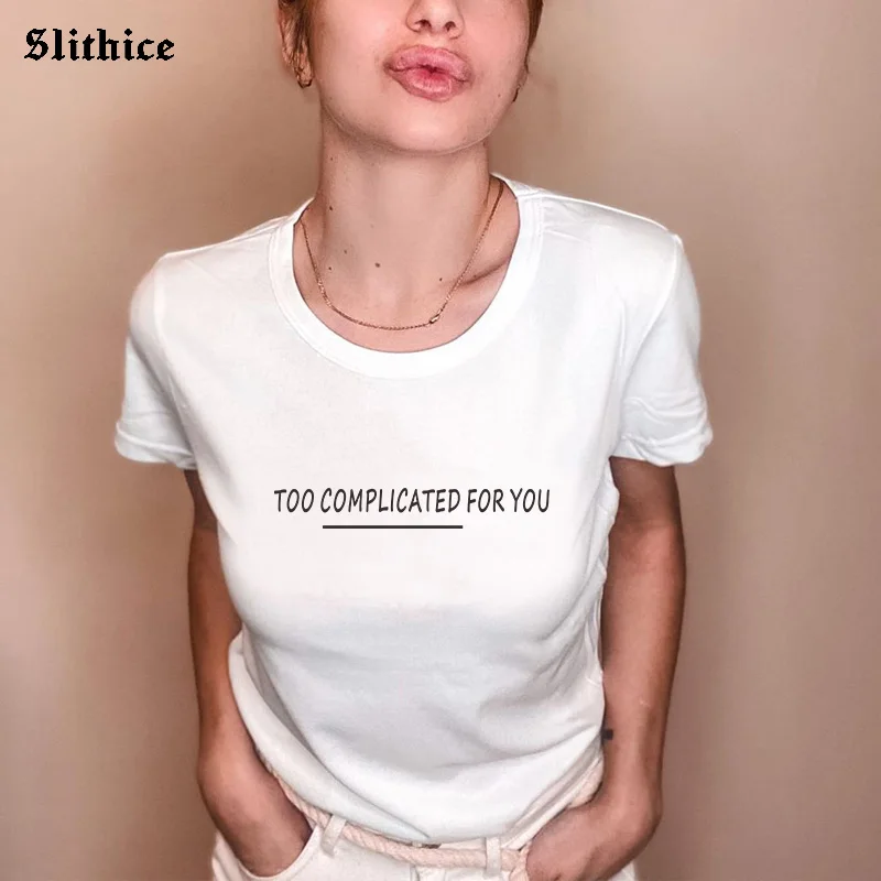 

Слишком сложным для вас Женская футболка s футболка со смешным буквенным принтом, летние черные футболки Tumblr эстетическое леди футболка ropa ...