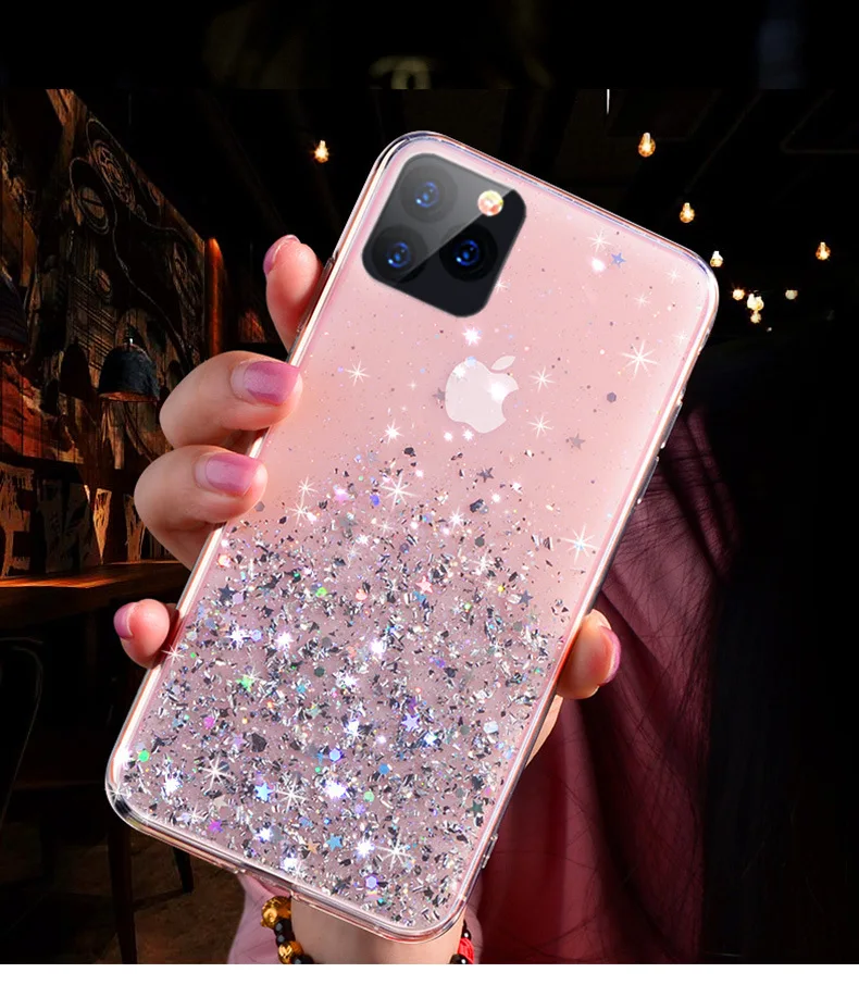 LOVECOM постепенная блестящая Звезда чехол для телефона для iPhone 11 Pro Max XR XS Max 6 6S 7 8 Plus X Мягкая эпоксидная Милая прозрачная задняя крышка подарки