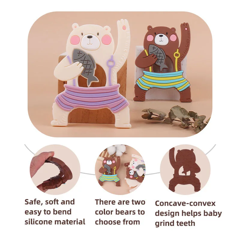 Coskiss-mordedor de silicona de oso para beb&eacute;, mordedor de Animal de dibujos animados, colgante para collar de dentici&oacute;n, juguetes libres de bisfenol A, 1 Uds.-4