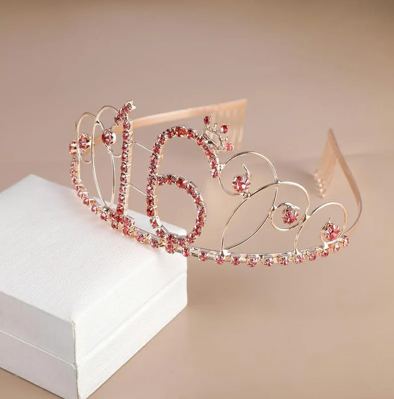 Тиара со стразами в виде короны украшение на годовщину рождения с атласным