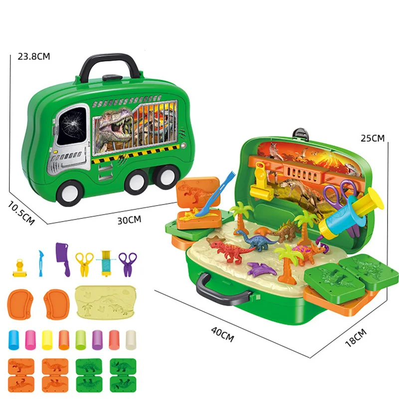 

Clay Dinosaur Toy Set Children's Play House Magic Modeling Plasticine Mold Suitcase Children Colored Clay Fun Educational Toys