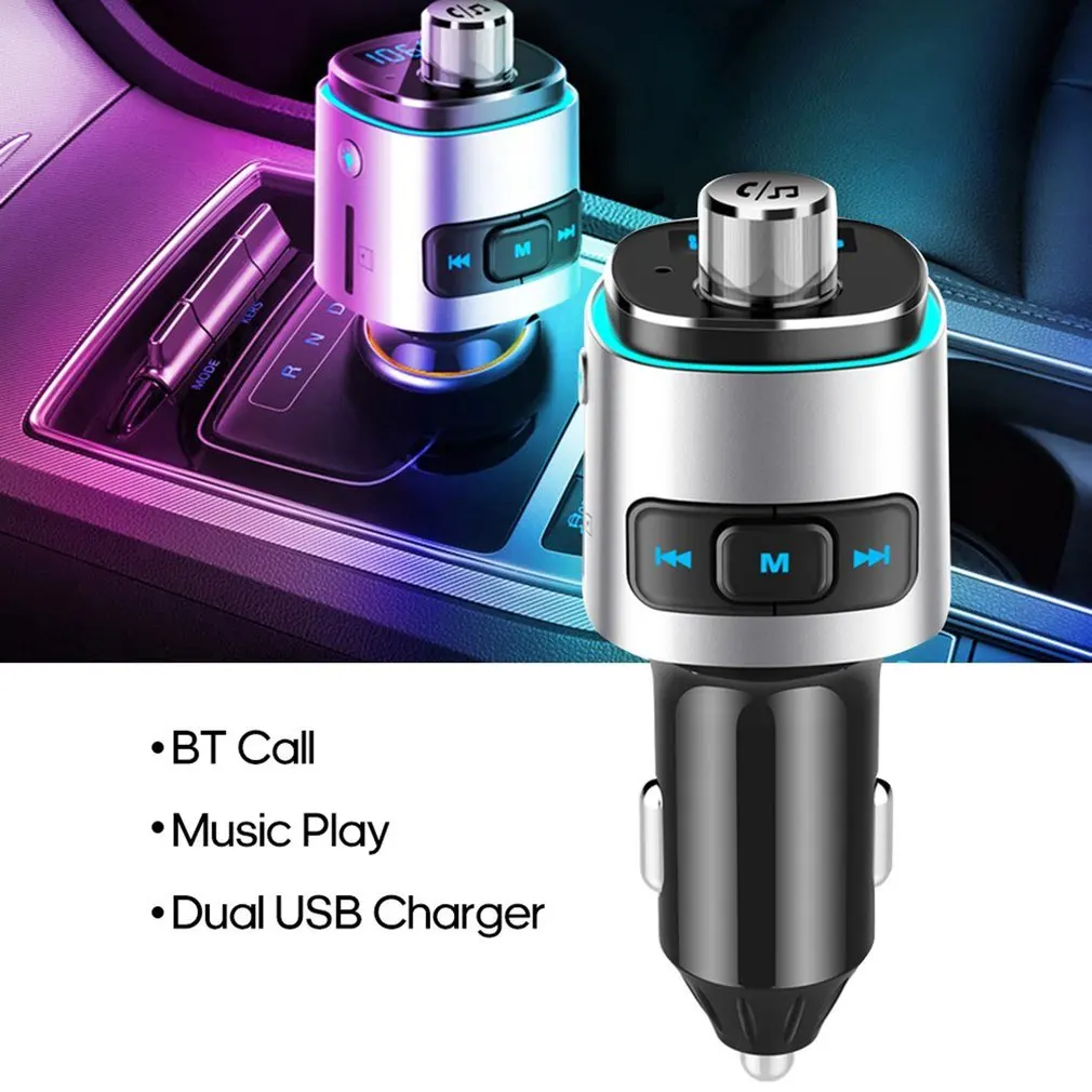 

BC42 Hands-free Car MP3 Player Colorful Ambient Atmosphere Light Multifunction BT4.2 FM Transmitter Dual USB Charger Durable