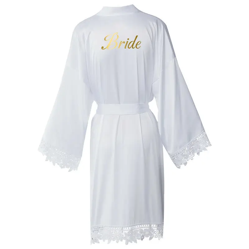 Prassing box 2020 New Bride Bridesmaid Robe Silky Matt Satin Lace Bridal Robes Wedding Gift Bathrobe Kimono Women