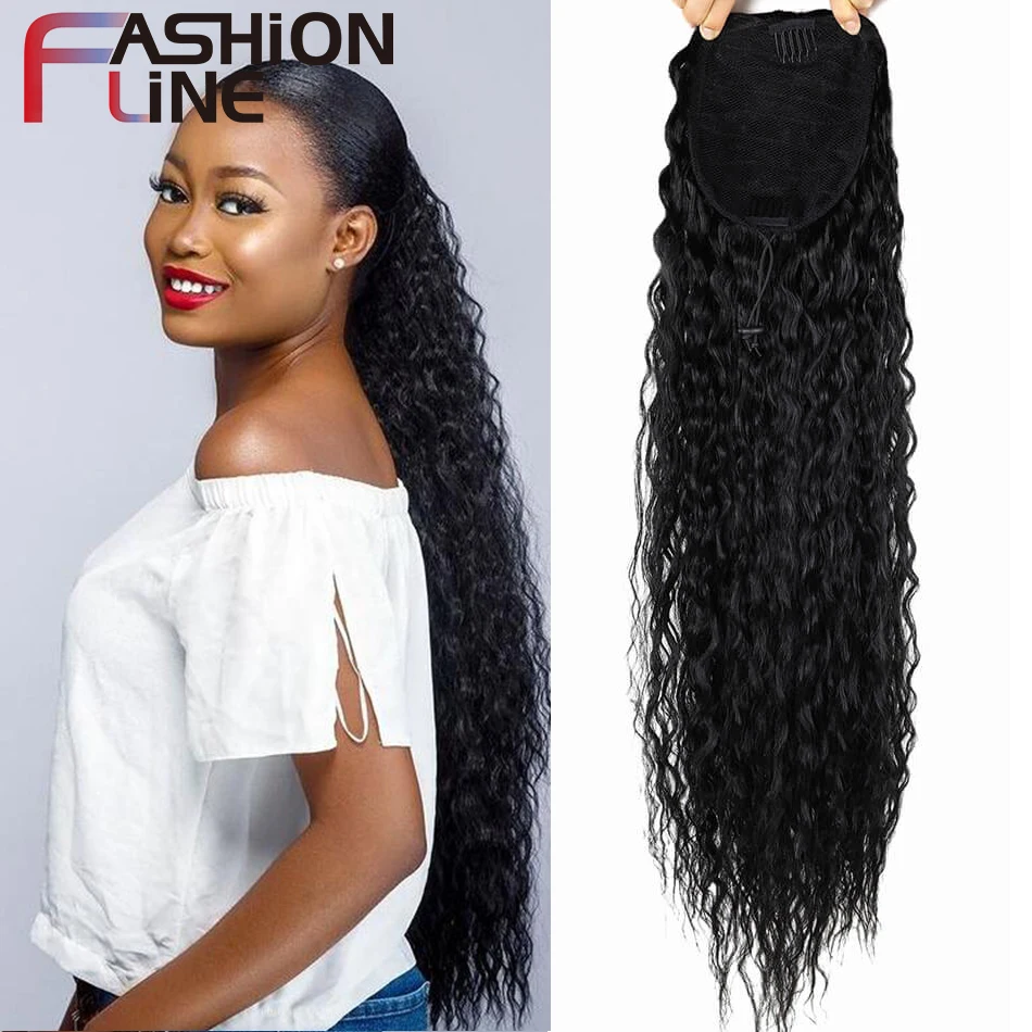 

Synthetic Super Long Wavy Drawstring Ponytail Hair Extension Clip In Pony Tail For Women Water Wave Brown Black Blonde 30Inch