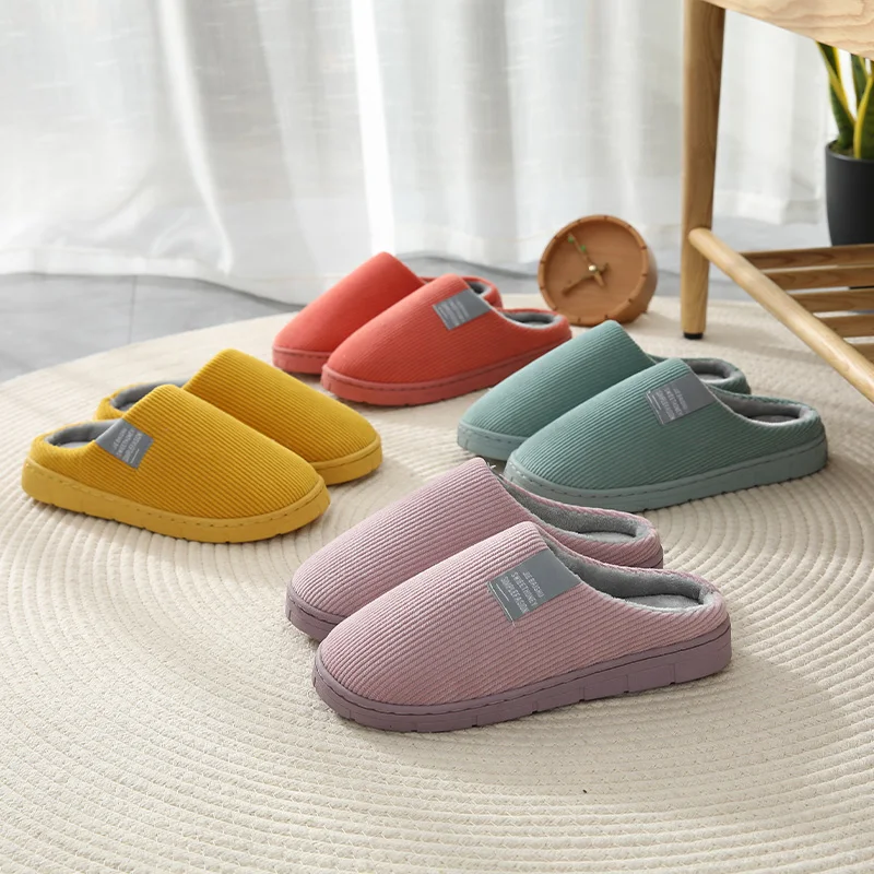 

New Winter Couple Slippers Colorful Unisex Comfort Home Men Women Slippers Plush Cotton Indoor Warmth Fur Non-Slip Male Slides