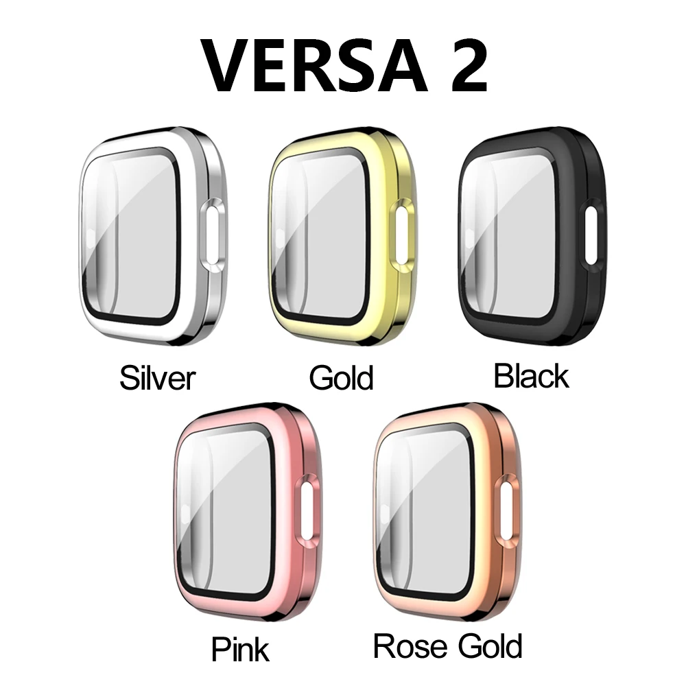 Full Cover Plating PC Case with 9H Hard Tempered Glass Screen Protector Smart Watch Accessories for Fitbit Versa 2 | Наручные часы