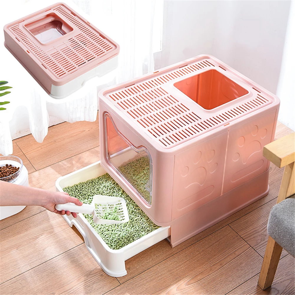 

Большая коробка для туалета для кошек, полностью закрытый ящик для домашних животных, песочница, дезодорант для раковины котенка, складная антивсплеск, тренировочная Туалетная Чистящая простыня