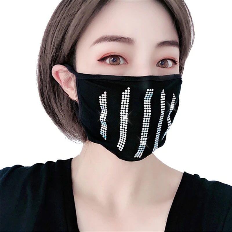 Women New Fashion Rhinestone Face Mask Ear Loop Breathable Mouth Outdoor Dustproof Washable Reusable | Аксессуары для одежды