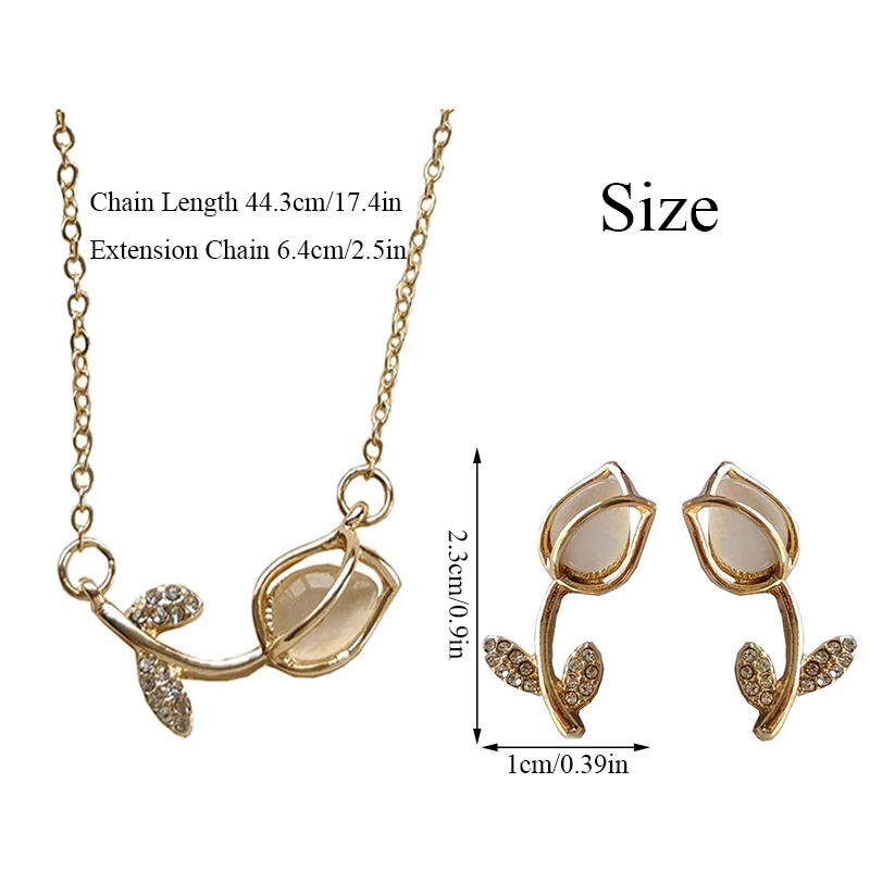 

Women Trendy Opal Jewelry Rose Flower Zircon Jewelry Temperament Special Elegant Sweet Necklace Stud Earrings For Girls