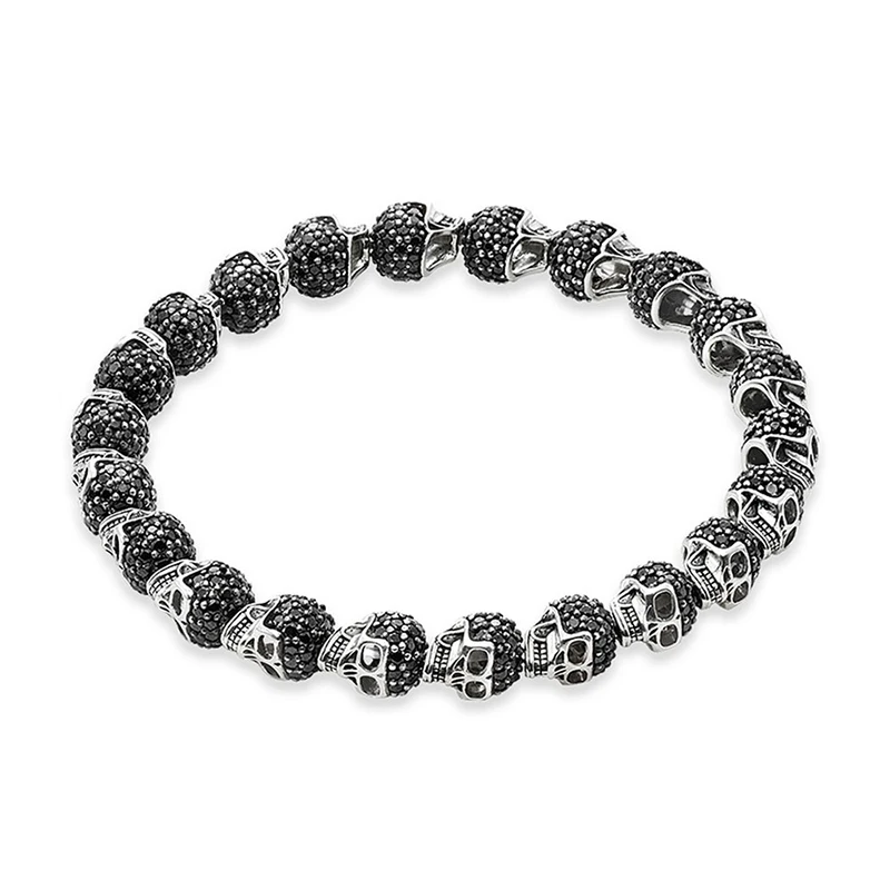 Браслет из серебра 925 пробы с бусинами в виде черепа 9 мм | Украшения и аксессуары