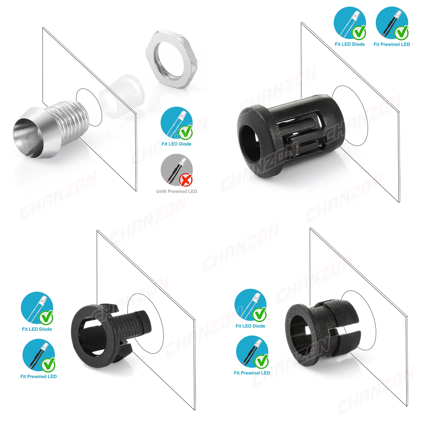 3mm 5mm 8mm 10mm LED Holder Socket Clip Bezel Light Emitting Diode Lamp Base Cover Metal Chrome Plastic Display Blub Cup Case | Лампы и