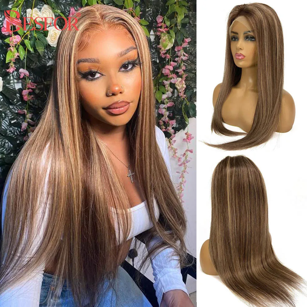 

Ombre Human Hair Wig Thick Straight Long Brazilian Remy Hair Honey Blonde Highlight Lace Front Wigs Pre plucked For Black Women
