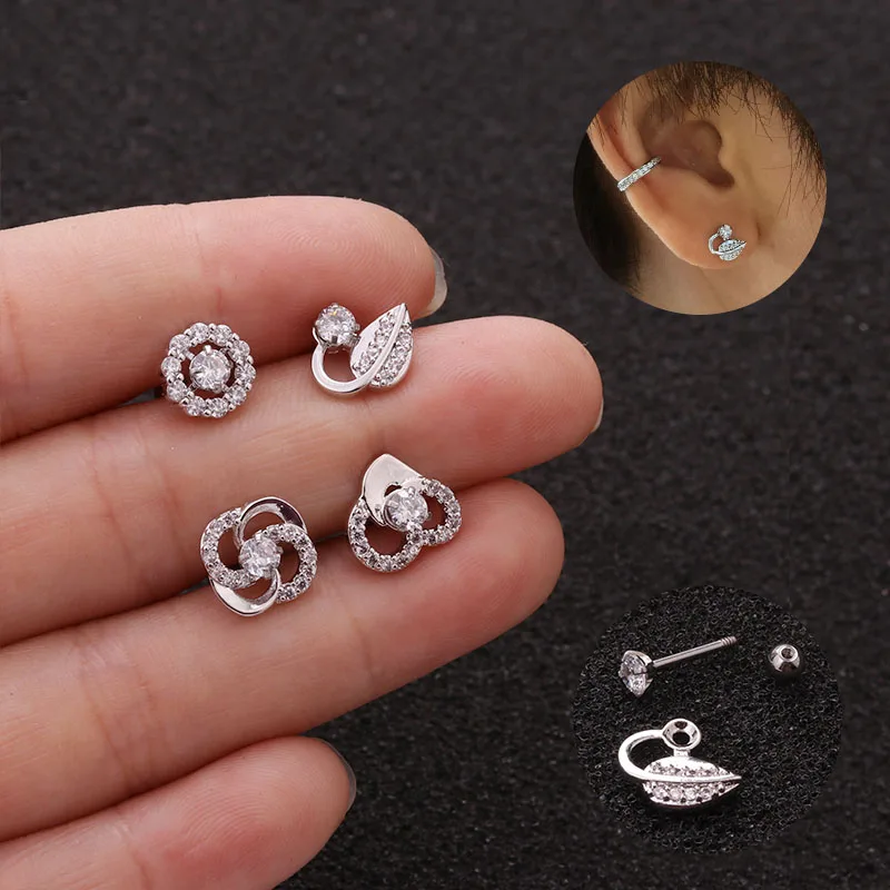 1 шт. новая штанга Нержавеющая Сталь Серебряный цветок лист украшения для ушного