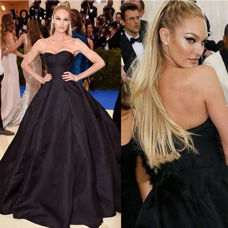 

Black Satin Sweetheart Evening Gowns Backless Lace-up Celebrity Dresses Formal Party Dresses Special Occasion Dresses
