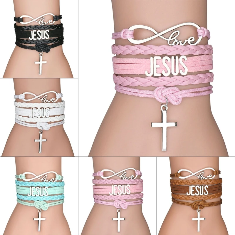 Jesus Braided Bracelets Multilayer Wrap Religious Cross Ornaments Birthday Gift Valentine's Day Festival Present Jewelry | Дом и сад