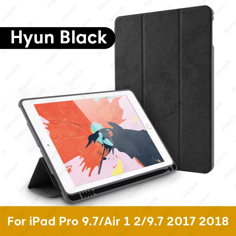 For iPad 9.7 Black02 Чехол для iPad 9,7 10,2 чехол с держателем карандаша умный кожаный тканевый силиконовый чехол для iPad Pro 9,7 Air 1 2 - Цвет: For iPad 9.7 Black02