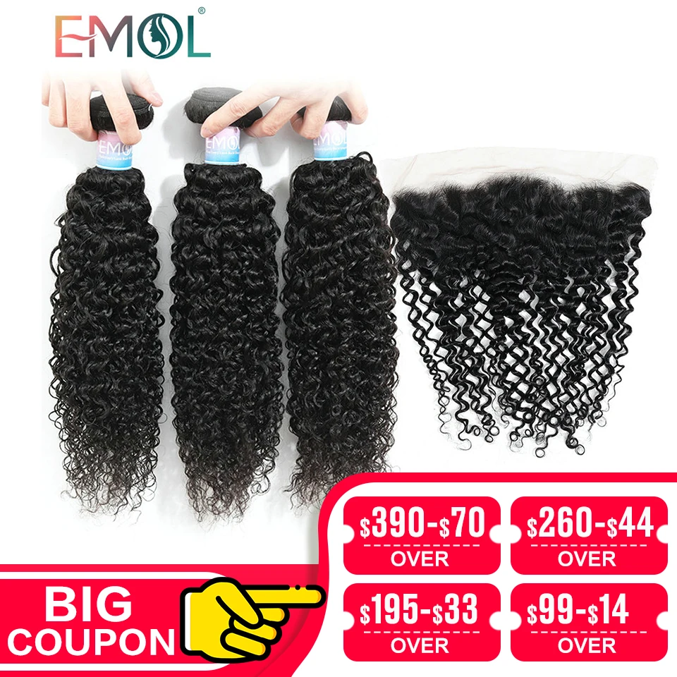 Emol перуанские кудрявые пряди волос с кружевной застежкой 3/4 шт 100% не Remy
