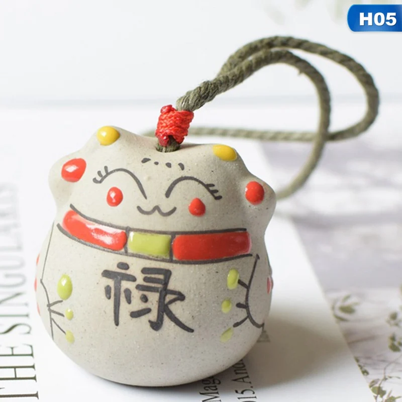Мини-керамические ветряные колокольчики Lucky Cat, подвеска, украшение для автомобиля, подвесные фигурки феи, Миниатюрные Колокольчики с колокольчиком, домашний декор - Цвет: 05
