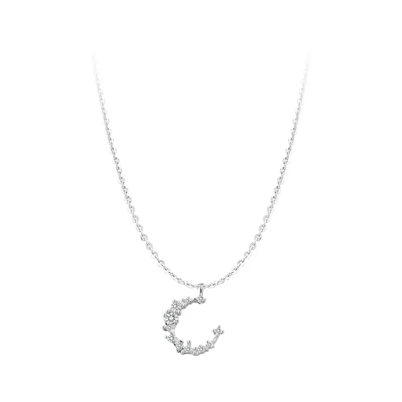 

Flash Diamond Irregular Crescent Temperament Moon S925 Sterling Silver Necklace Clavicle Chain Wild Temperament Female