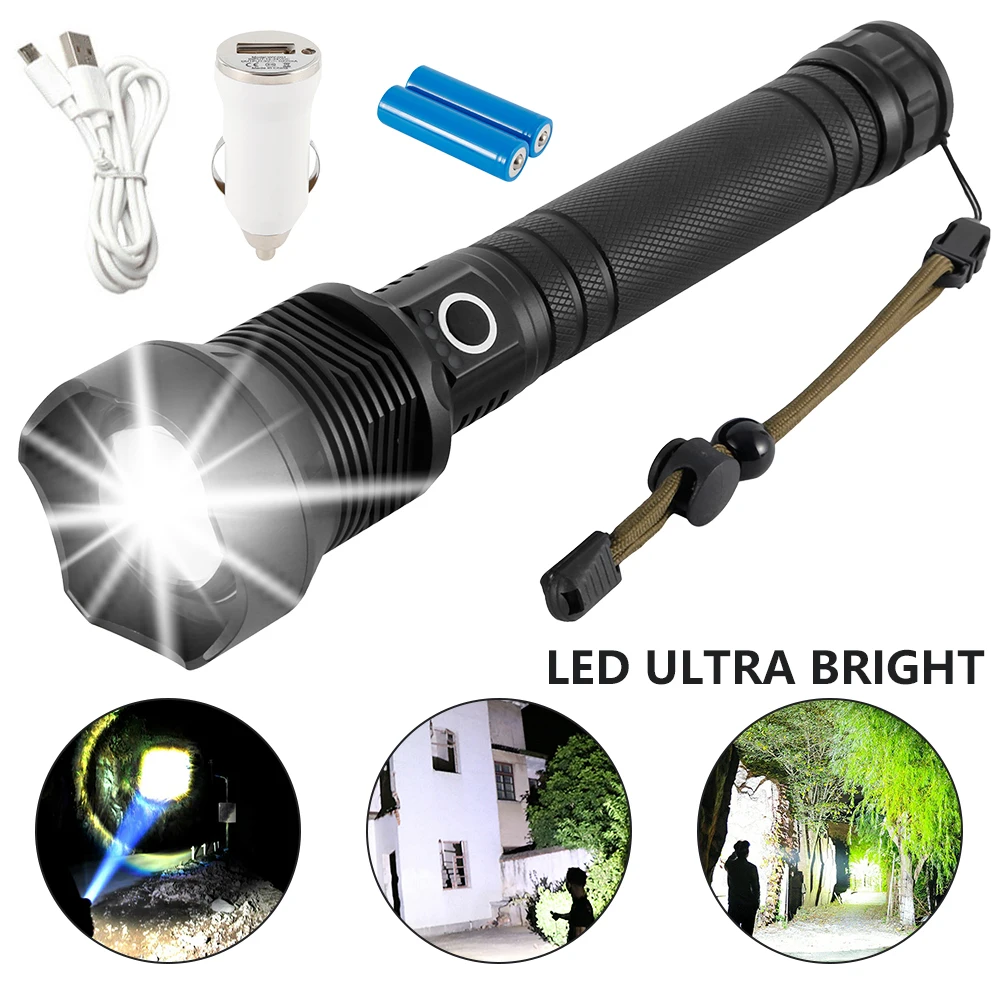 en Ucuz XHP90 LED El Feneri Yakınlaştırma USB şarj Edilebilir Ultra Güçlü Torch 18650 El ışık Açık Taktik El Feneri Dropshipping