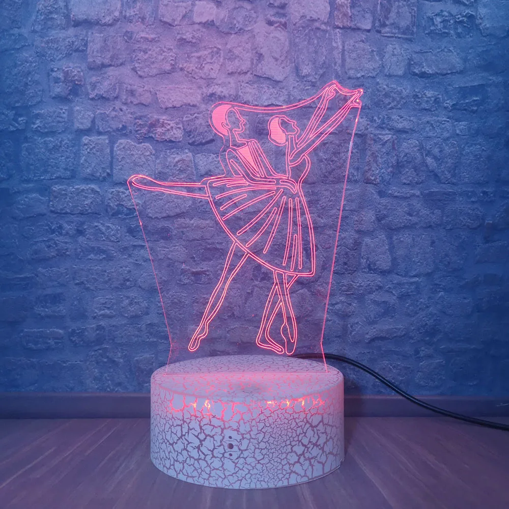 Балет Танцы 3D Ночник светильник USB Батарея Сенсорный пульт настольная лампа