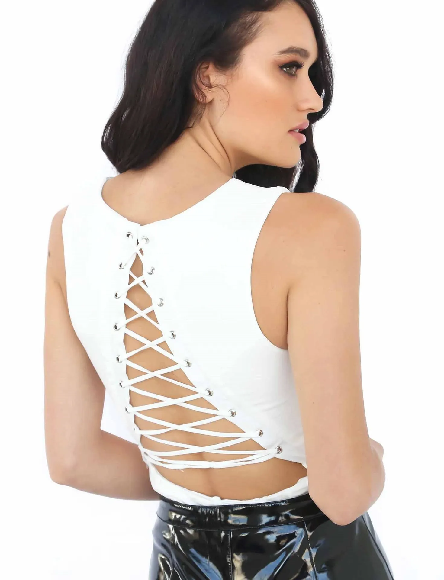 

Spot Sexy Commuter One-piece Top Open Back Lace Up Round Neck Sleeveless One-piece Woman