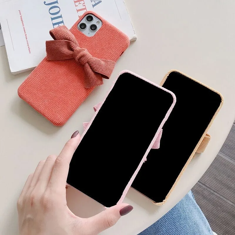 

winter New Corduroy fabric bow girl Phone Cover Case For Iphone X 11 pro Xs Max Xr 10 8 7 Plus Luxury se 4.7 Soft Coque Fundas