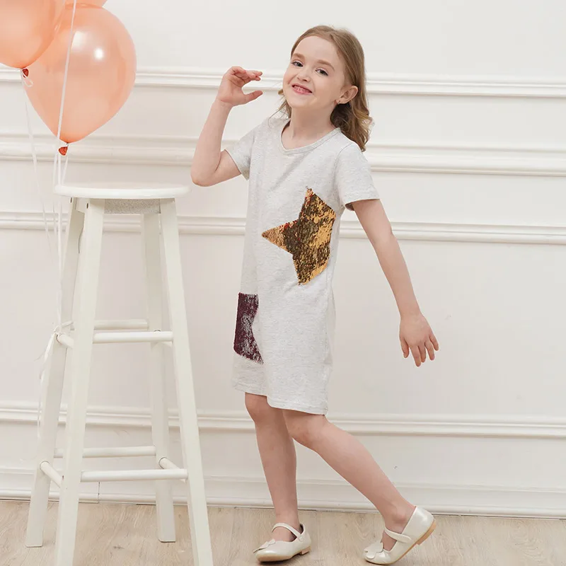 Dxton Summer Girl Clothing Sequined Girls Dress Unicorn Princess Stripe Short Sleeve Animal Kids for 3-8Year | Детская одежда и