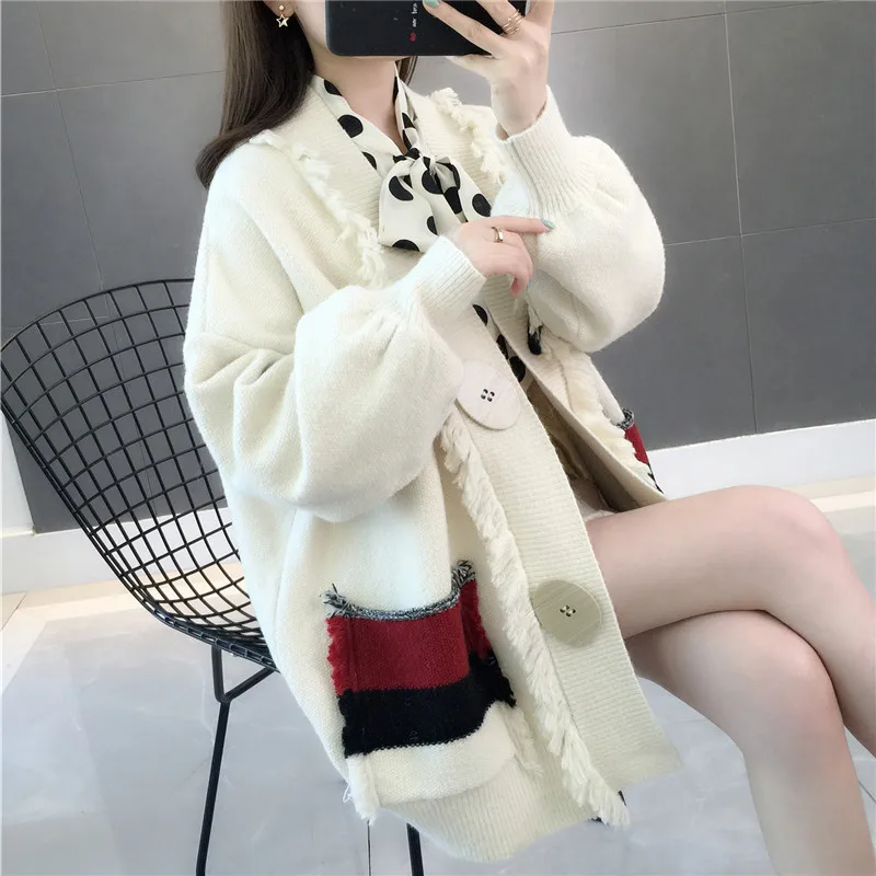 CHRLEISURE женский свитер, свободные топы, длинный вязаный кардиган, кардиган, осенняя зимняя куртка, повседневная одежда