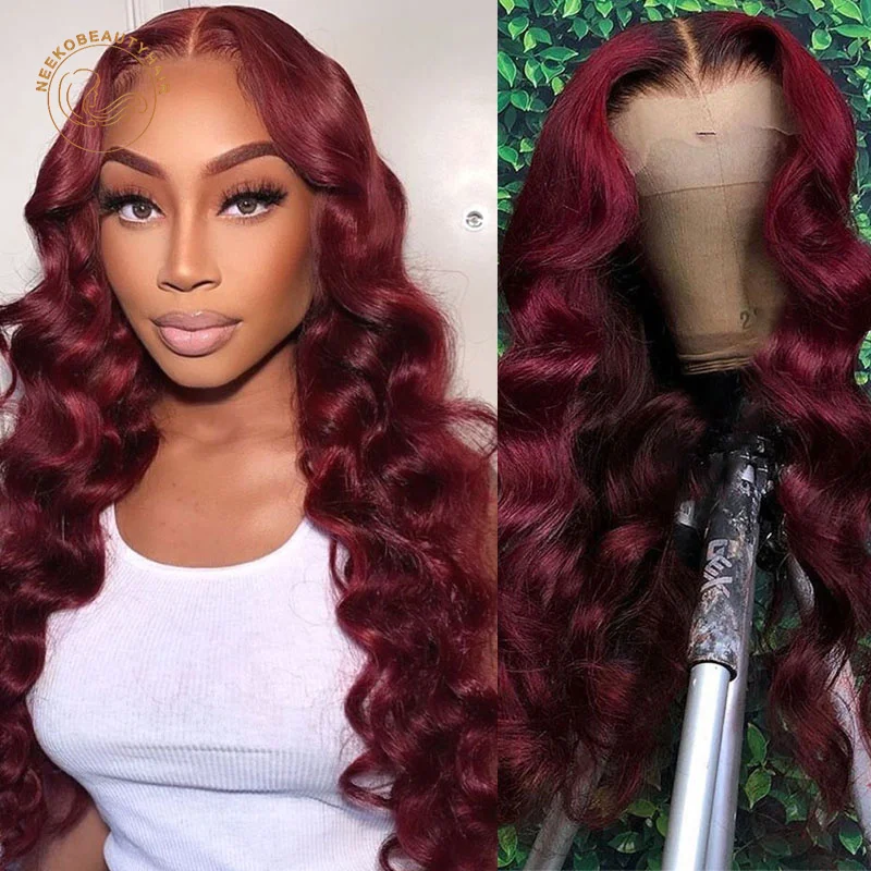 Red 1B/99J Ombre Lace Frontal Wigs Burgundy Wavy 13X4 Lace Front Wig Full Density Colored Human Hair Wigs With Baby Hair