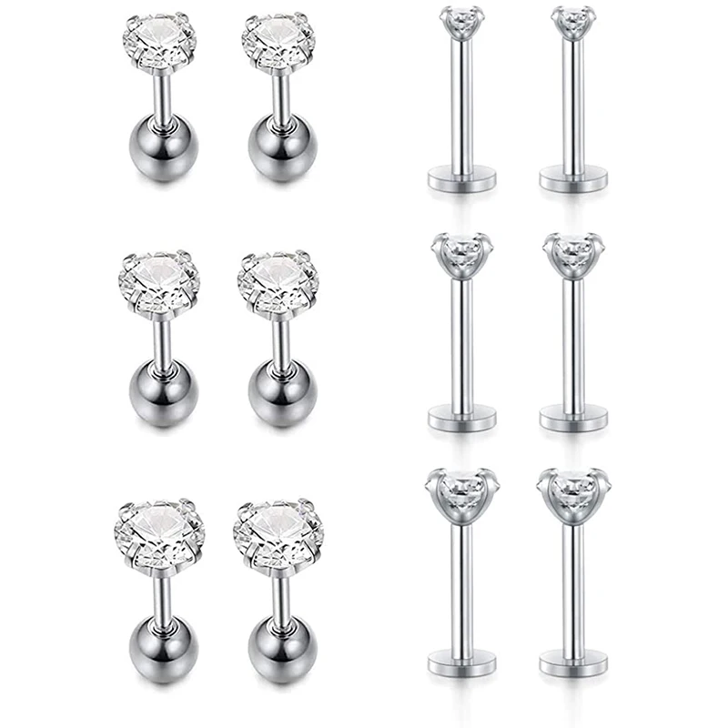 Серьги гвоздики из нержавеющей стали с фианитом 16 г|Украшения для тела| |