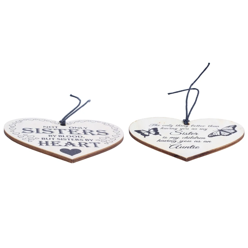 2 Pcs Heart Shaped Wooden Hanging Plaque Love Gift Sign: 1 Sisters By Best Sister &amp My Children Having Yo |