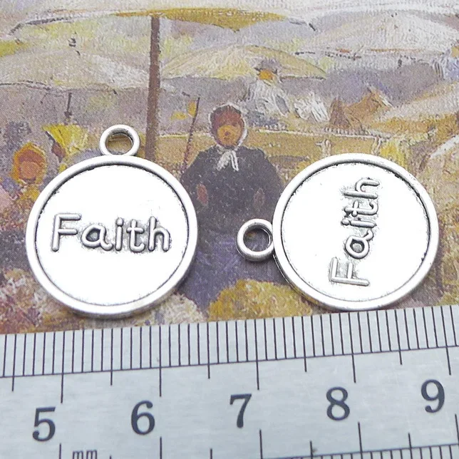 

Jewelry Making Charms 10 Pieces 8x21mm Antique Silver Color Faith Letter Plate Charms