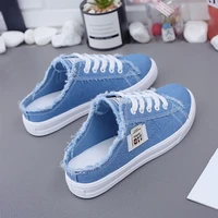 trend all match half support canvas shoes new womens spring and summer white shoes flat bottom shoes lazy shoes one pedal