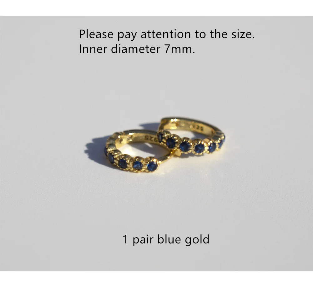 1 pair blue gold Серьги из стерлингового серебра 925 пробы, модные циркониевые зеленые, черные, синие, геометрические, Круглые, для ушей, для девочек и мальчиков, серьги для ушей - Окраска металла: 1 pair blue gold