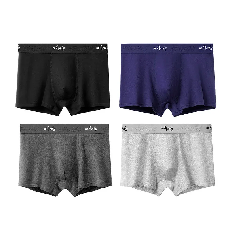 4Pcs/Lot Men's Underwear Flat Angle Men's Underwear Cotton Shorts Sexy Solid Color Breathable Underwear Man