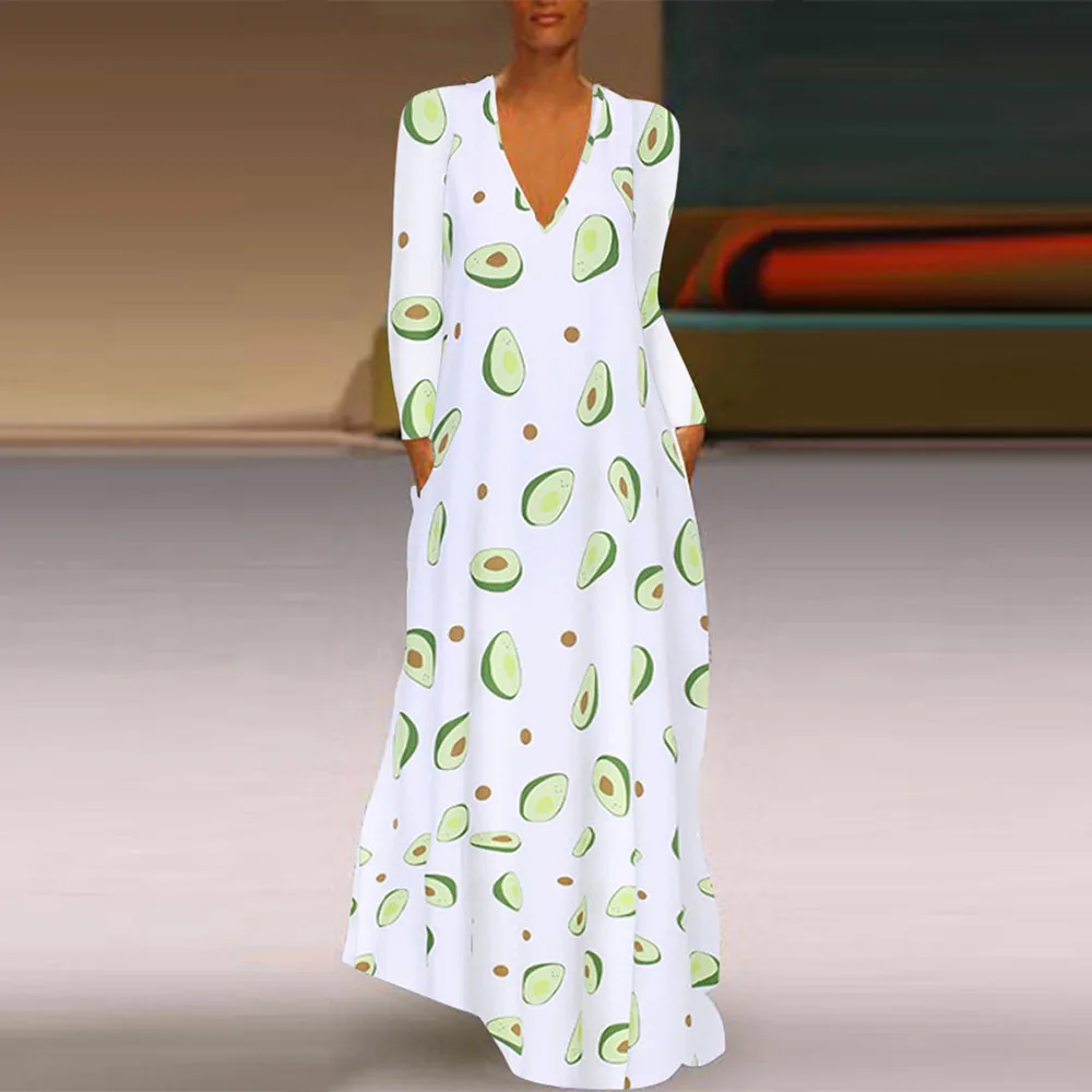 2019 осенние и зимние женские платья с фруктовым принтом платье длинными рукавами