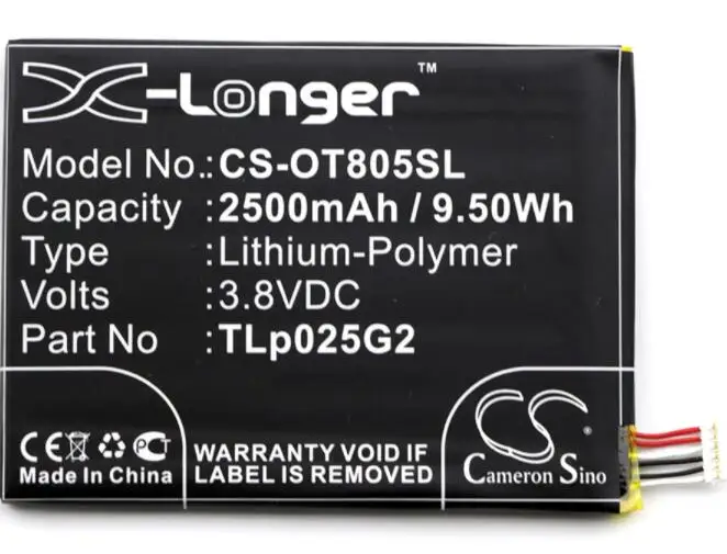 

cameron sino 2500mah battery for ALCATEL One Touch Pixi 3 8" 3G 4 6.0 LTE OT- 9001A OT- 9001X OT-8050D CAC2580010C2 TLp025G2