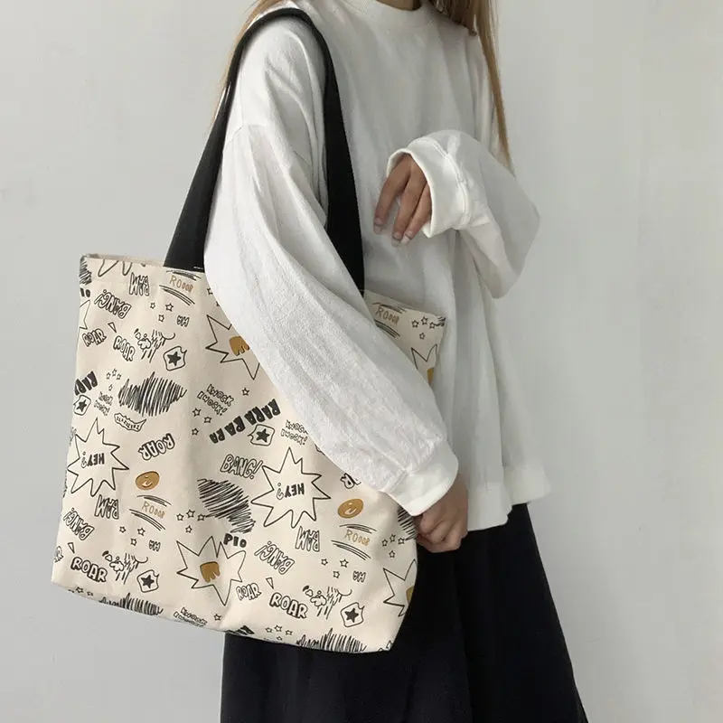 

Korean style female student large-capacity canvas bag women's single shoulder Japanese tote bag Harajuku cloth bag portable