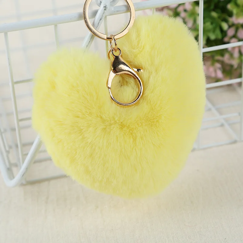 Пушистое сердце из искусственного кроличьего меха помпон брелок для ключей