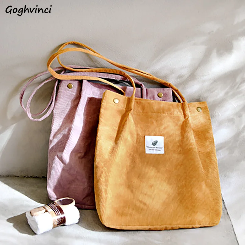 

Corduroy Shoulder Bags Women Large Capacity Students Preppy College Shopping Tote Bag Patch Designs Bookbag Korean New Harajuku